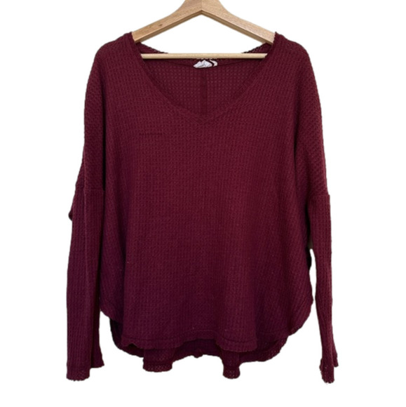 Urban Outfitters Out From Under Maroon Long Sleeve Shirt Vneck Waffle Knit Top - Picture 1 of 7